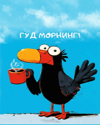 Птица пьет утренний кофе - гифки и картинки