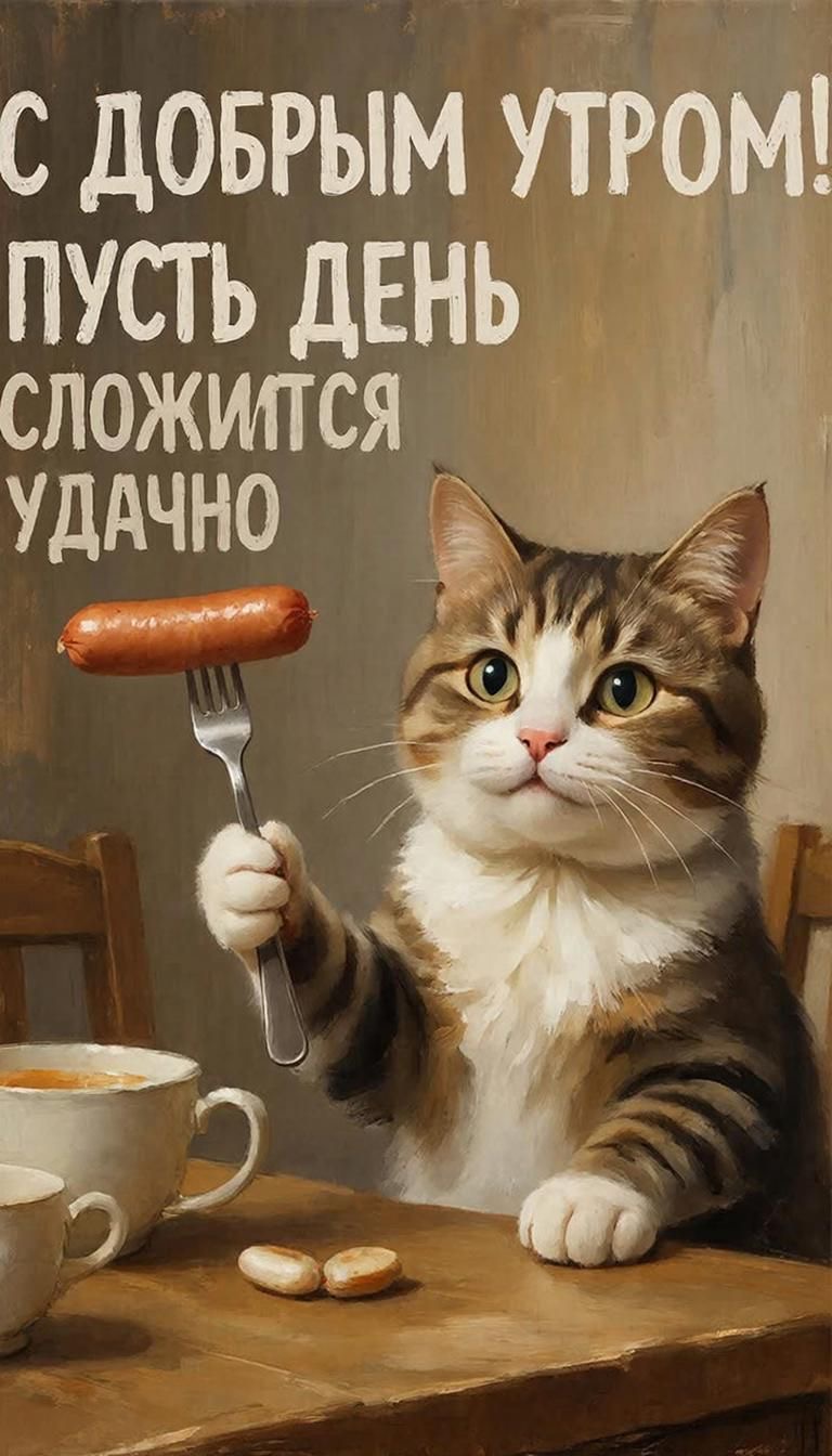 Кот завтракает сосиской - гифки и картинки