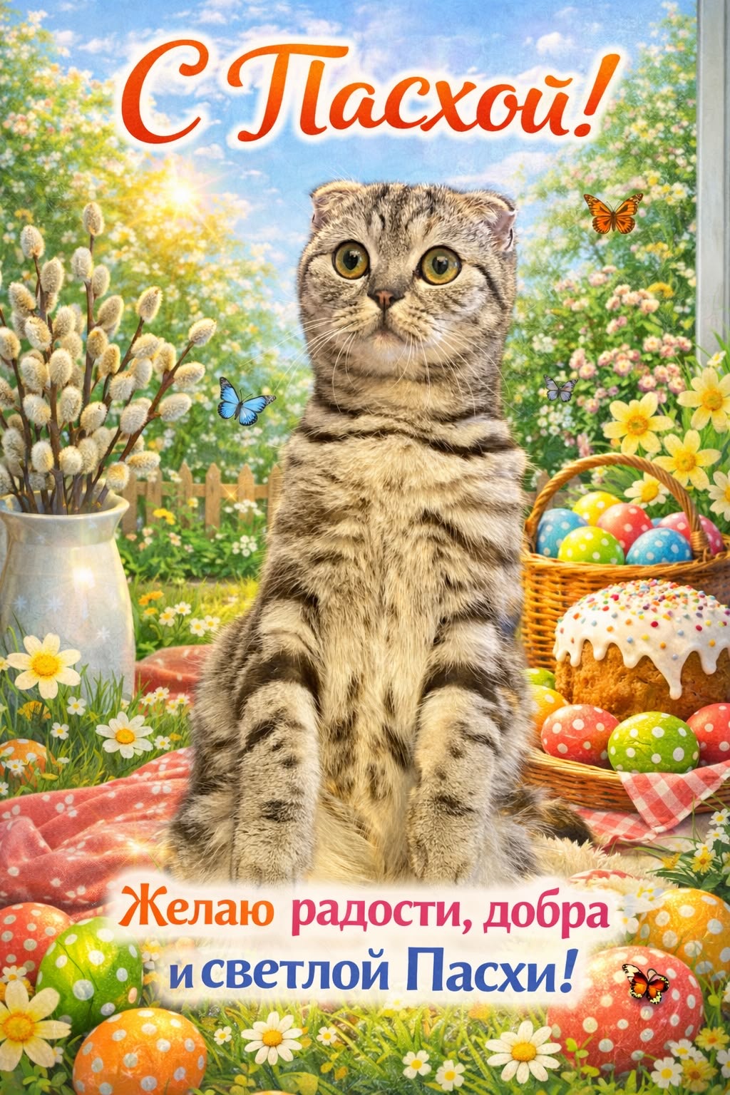 Пасхальный кот с подарками - гифки и картинки