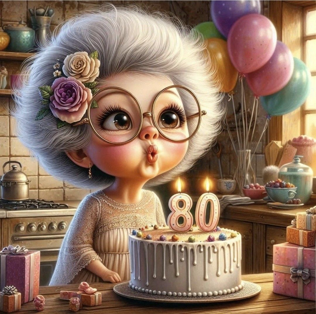 Пожилая женщина празднует 80-летие - гифки и картинки