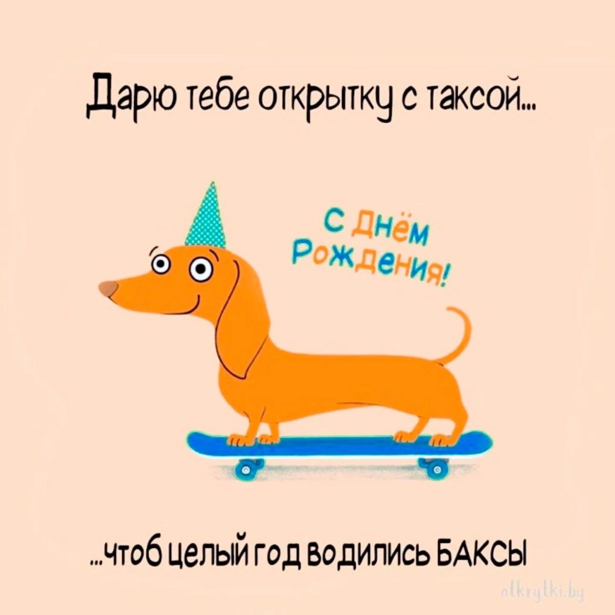 Такса на скейте поздравляет - гифки и картинки
