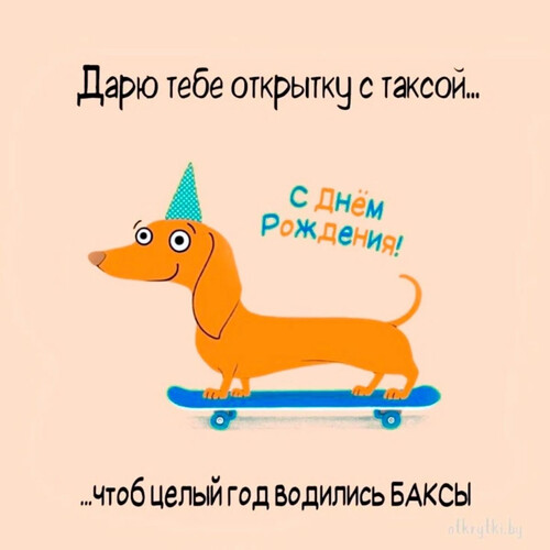 Такса на скейте поздравляет - картинка gif