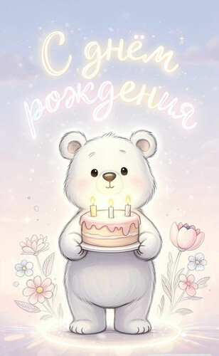 Милый мишка поздравляет именинника - картинка gif