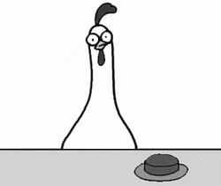 Курица нажимает красную кнопку - картинка gif