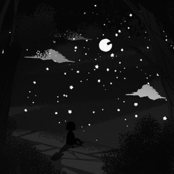 Девочка смотрит на ночное небо - картинка gif