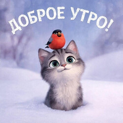 Кот с птичкой доброе утро - картинка gif
