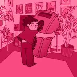 Человек обнимает большую колонку - картинка gif