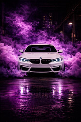 Белый BMW в дыму - картинка gif