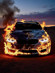 Горящий автомобиль BMW - картинка gif