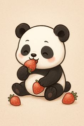 Милая панда с клубникой - картинка gif