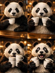 Панда пьет кофе - картинка gif