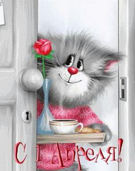 Кот с завтраком - картинка gif