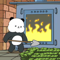 Панда сжигает деньги в печи - картинка gif