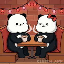 Панды пьют кофе - картинка gif