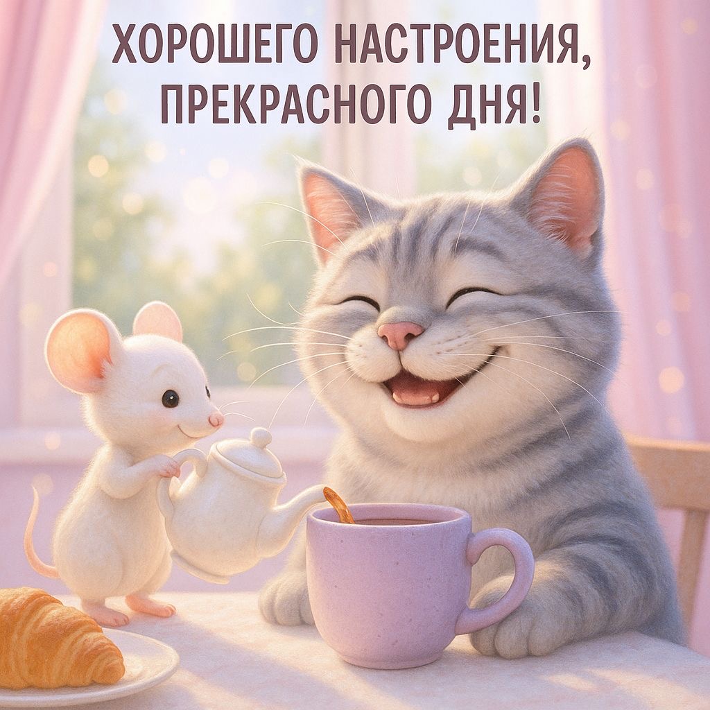 Дружелюбное чаепитие кота и мыши - гифки и картинки