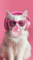 Белый кот в наушниках - картинка gif