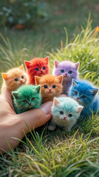 Разноцветные котята в руке - картинка gif