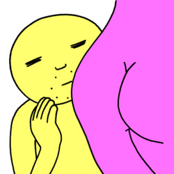 Персонаж обнимает розовую фигуру - картинка gif
