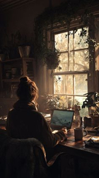 Уютная работа за ноутбуком - картинка gif