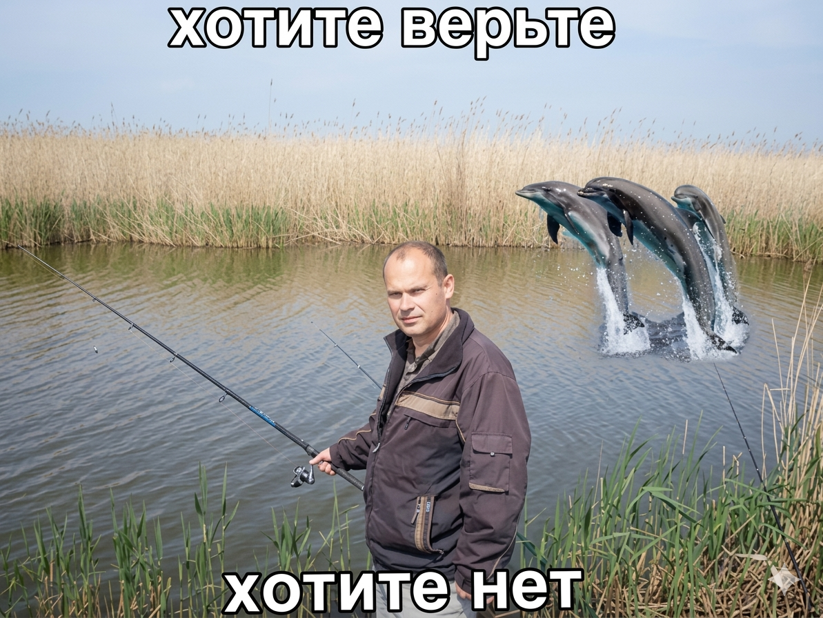 Рыбак и прыгающие дельфины - гифки и картинки