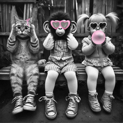 Кот, обезьяна и девочка - картинка gif
