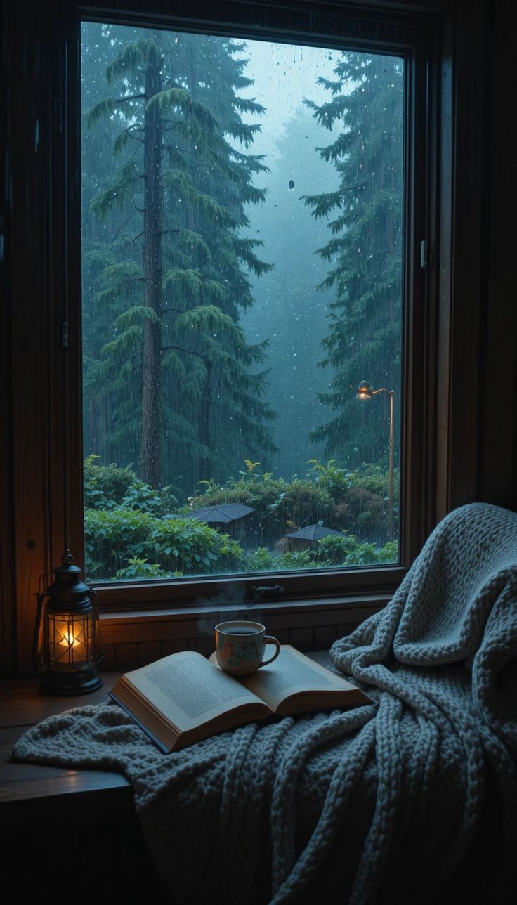 Дождливый лес, книга, уют - гифки и картинки