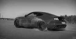 Красный Мустанг дымит шинами - картинка gif