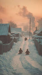 Зимние забавы в деревне - картинка gif