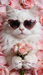 Белый кот с цветами - картинка gif