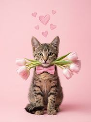 Котенок с тюльпанами - картинка gif