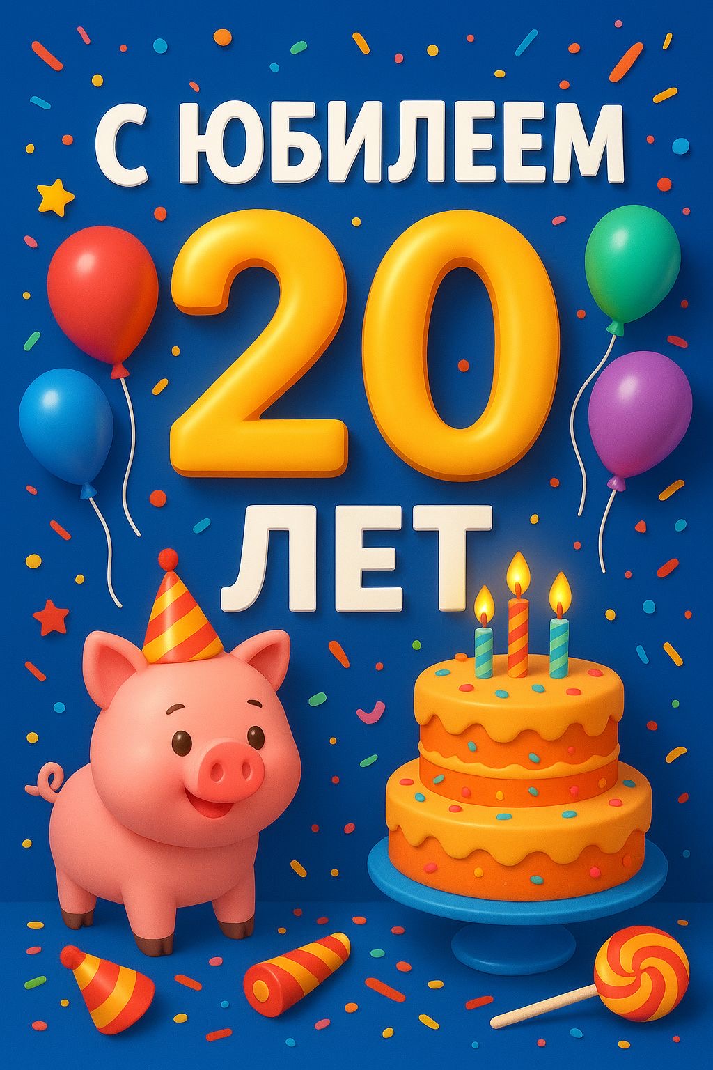 Празднование двадцатилетия с поросенком - гифки и картинки