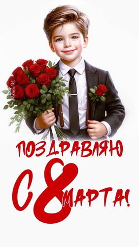 Маленький джентльмен дарит цветы - картинка gif