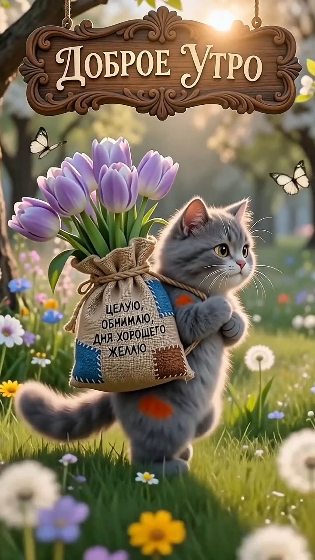 Кот с тюльпанами - гифки и картинки