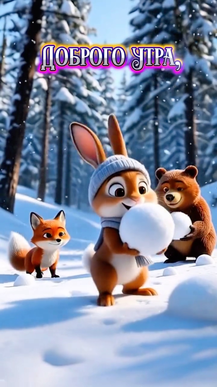 Зимние игры лесных зверей - гифки и картинки