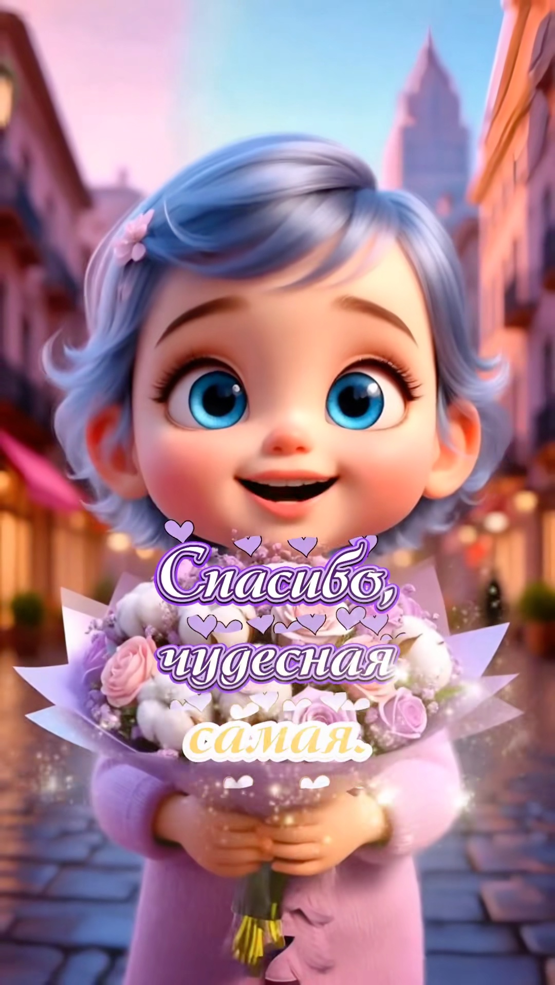 Девочка с цветами дарит любовь - гифки и картинки