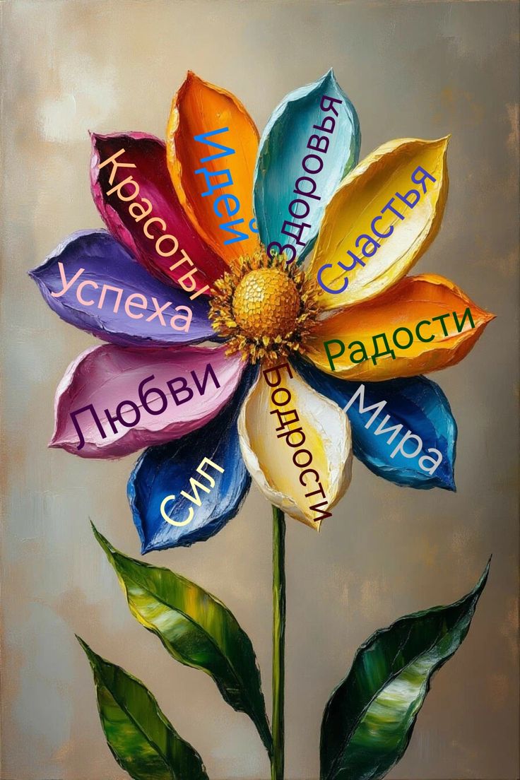 Цветок с пожеланиями на лепестках - С днем рождения женщинам