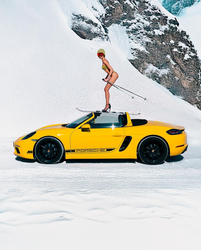Porsche, лыжи, снег, бикини - картинка gif