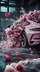 Розовый спорткар, розы, пыль - картинка gif