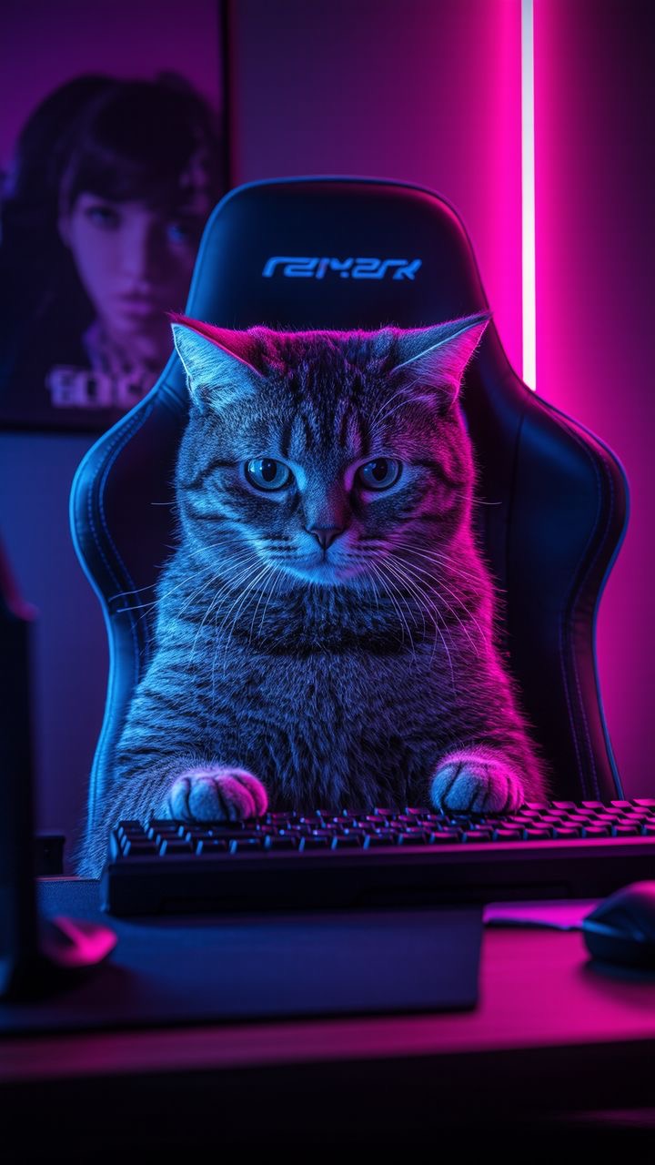 Кот-геймер за компьютером - Игры