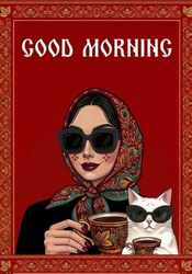 Доброе утро с девушкой и котом - картинка gif